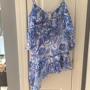 blue/White ruffle blouse